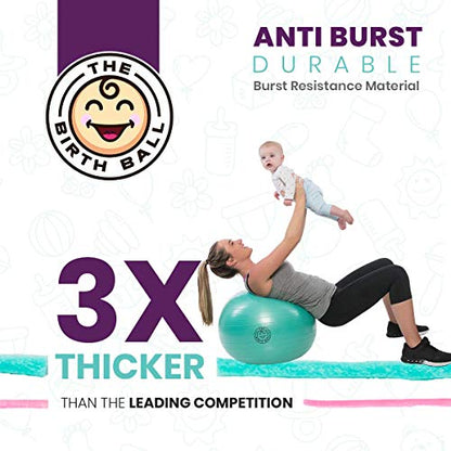 The Birth Ball - Birthing Ball for Pregnancy & Labor - 18 Page Pregnancy Ball Exercises Guide by Trimester - Non Slip Socks - How to Dilate, Induce, & Reposition Baby for Mom - size: 65 cm