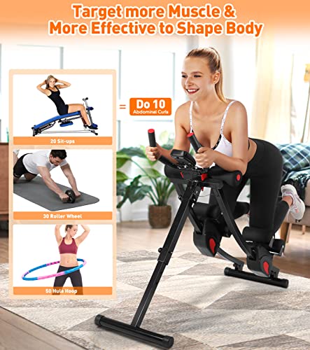 Ab Workout Equipment, Ab Machine for Women, Adjustable Core Abdominal Exercise Fitness Equipment, Foldable Waist Trainer Ab Crunch Home Gym Systems for Beginners - style: Black Dual-Track