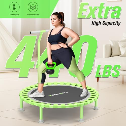 Foldable Mini Trampoline, 40" Rebounder Trampoline for Adults & Kids, 450lbs Capacity with T-Shaped Adjustable Bar, Indoor Fitness Workout Exercise Equipment - color: Green