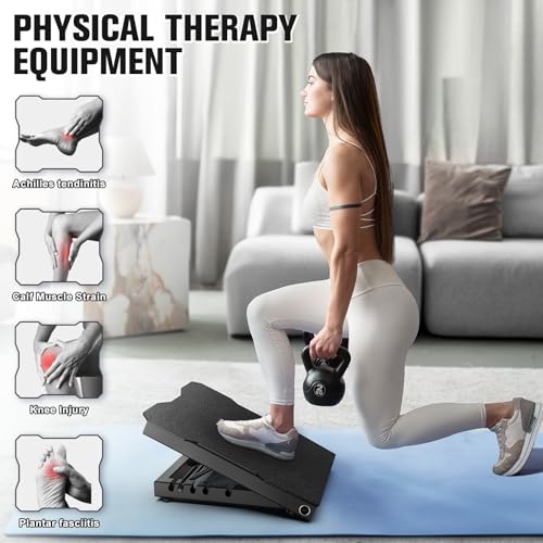 Steel Slant Board Calf Stretcher, 600 Lbs Weight Capacity 5-Level Adjustable Incline Board Squat Wedge Achilles Ankle Stretcher Non-Slip Surface for Squat, Fitness, Physical Therapy - color: Black