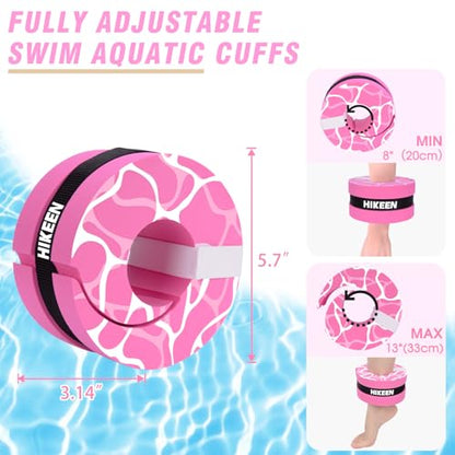 Hikeen Swim Aquatic Cuffs,High-Density EVA Water Aerobics Float Ring Fitness Pool Exercise Weights Set, Water Ankles Arms Belts with Adjustable Float for Swim Fitness Training