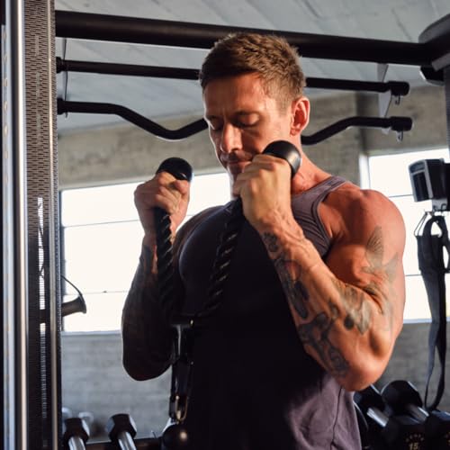 CENTR Cable Machine Attachments for Home Gyms & Functional Trainers Accessory Kit - LAT Pull Down Attachment, Triceps Rope, Curl Bar, Ankle Strap & More - Cable Machine Accessories - style: Triceps Rope