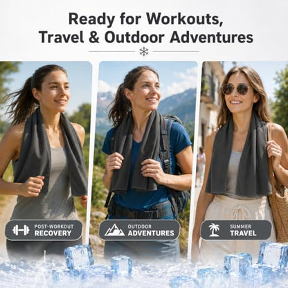 Large Cooling Towel for Neck and Face, 43.3 x 15.7 in, Dark Gray - color: Dark-gray