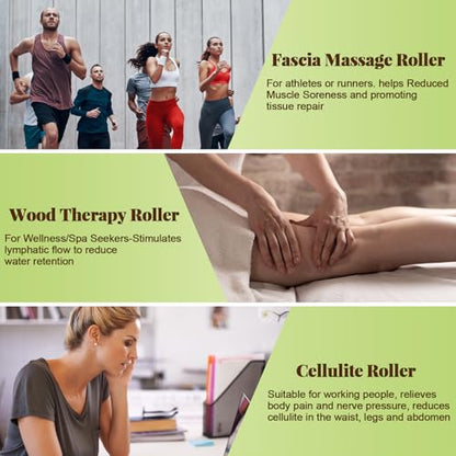 Wooden Fascia Massage Roller – Handheld Myofascial Release Massage Stick with Trigger-Point Knobs for Deep Tissue, Cellulite, Muscle Recovery & Circulation, Lymphatic Drainage Massager