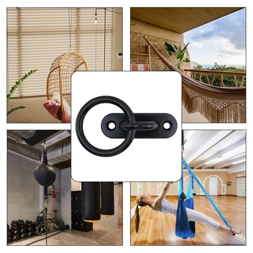 Semetall M6 Black Ceiling-Wall Mount Hook & Pad Eye Plate - 4 Pack 304 Stainless Steel Deck Hardware, Heavy Duty Anchor Rings for Boat Rigging, Yoga Swings, Hammocks & Marine Suspension(Oval)
