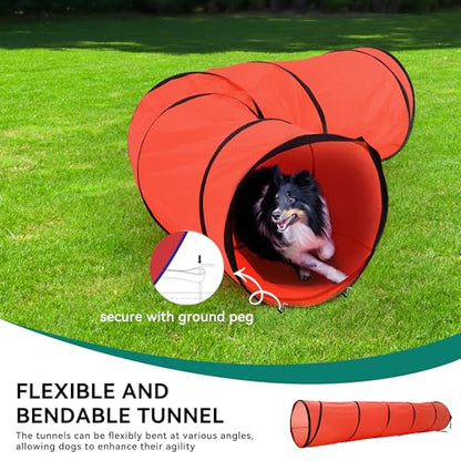 YITAHOME Dog Agility Training Equipment Set with Flexible Tunnel, Hurdle, Jump Ring, 6 Weave Poles, Pause Platform, Teaser Pole and Carry Bags for Indoors Outdoors, Orange/Blue