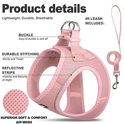 Fida Cat Harness and Leash Set for Walking Kitten and Puppy, Escape Proof Kitten Harness with Breathable Lightweight Soft Mesh, Adjustable Reflective Step-in Design. (XXXS, Pink) - color: Pink, size: XXXS (Neck:10.2"-11.4"; Girth:11.4"-12.6")