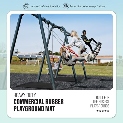 Heavy Duty Commercial Grade Rubber Playground Safety Mat - Playground Protection Mat for Swings and Slides - 54" Long X 32" Wide x 2" Thick (Black)