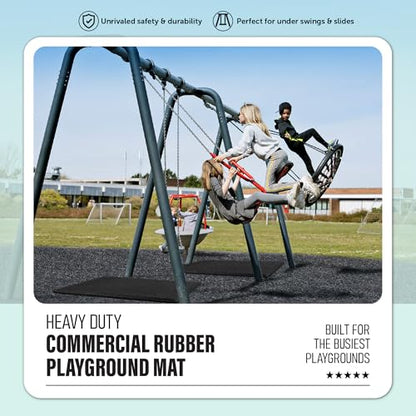 Heavy Duty Commercial Grade Rubber Playground Safety Mat - Playground Protection Mat for Swings and Slides - 54" Long X 32" Wide x 2" Thick (Black)
