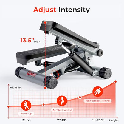Sunny Health & Fitness Mini Steppers for Exercise at Home, Stair Step Workout Machine with Resistance Bands, Full Body Cardio Equipment, Optional Free SunnyFit App Connection Smart Stepper