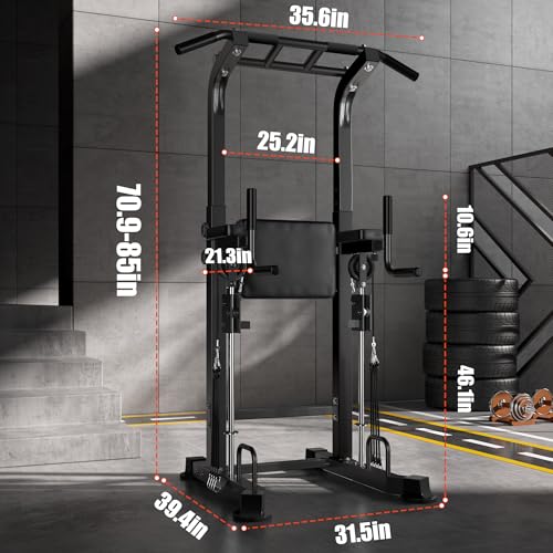 soges Power Tower Pull Up Bar Station, Height Adjustable Multi-Function Dip Station with Assisted Pad for Home Gym, 330Lbs Capacity Full Body Strength Training Workout Equipment for Beginners & Pros