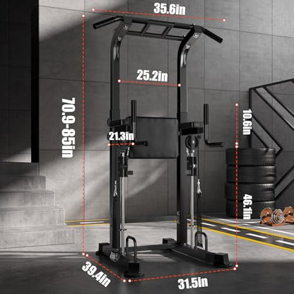 soges Power Tower Pull Up Bar Station, Height Adjustable Multi-Function Dip Station with Assisted Pad for Home Gym, 330Lbs Capacity Full Body Strength Training Workout Equipment for Beginners & Pros