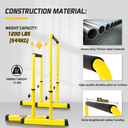 POWER GUIDANCE Dip Bar, Dip Stand Station for Full Body Strength Training, Adjustable Height 30Inches - 38.6Inched, 3 Colors Available - color: 3. yellow