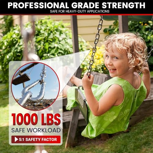 1000LB Heavy Duty Hanging Swing Chain, 6mm Thick 304 Stainless Steel Hanging Chain with 2 Carabiners, 25" Hardware Kit for Hammock, Hanging Chair, Punching Bags, Tree, Indoor & Outdoor