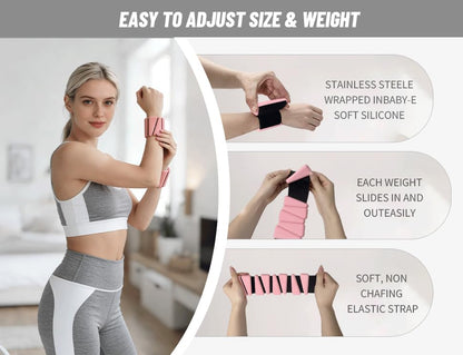Ankle Weights 2 lb Set for Women & Men - Adjustable Wrist/Leg Weights with Soft Neoprene & Metal D-Ring, Sweat-Proof for Walking Running Pilates HIIT At Home Workout - color: Pink