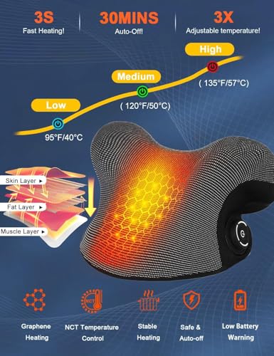 Wireless Heated Neck Stretcher for Pain Relief, Portable Cordless Neck Shoulder Cervical Traction Device with Graphene Heating Pad No Smell Magnetic Therapy Case Relaxer for Spine Alignme