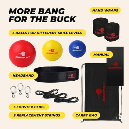 Boxing Reflex Ball for Adults and Kids - React Reflex Balls on String with Headband, Carry Bag and Hand Wraps - Improve Hand Eye Coordination, Punching Speed, Fight Reaction - style: Kids