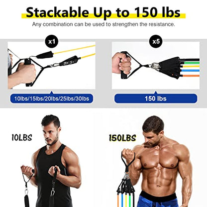 Resistance Bands Set (12pcs), Workout Bands with Handles, Door Anchor, Ankle Straps and Carry Bag, Exercise Bands for Shape Body and Home Workouts