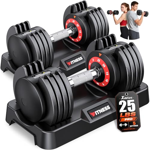 XDDIAS Adjustable Dumbbells Set of 2 for Strength Training, One-Hand Quick Adjust, 25/55/80/90 lbs Options, Anti-Slip Grip Handle, Compact Home Gym Weights for Men Women
