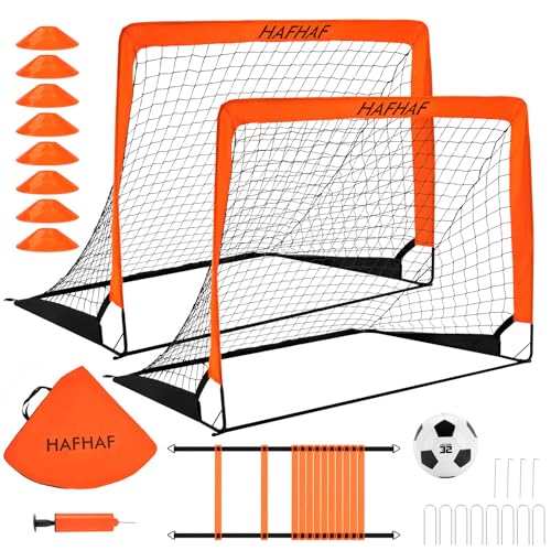 HAFHAF Soccer Goals for Backyard 4x3ft Kids Soccer Net Set with Ball - color: Orange
