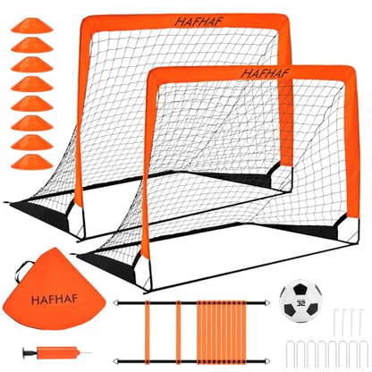 HAFHAF Soccer Goals for Backyard 4x3ft Kids Soccer Net Set with Ball - color: Orange
