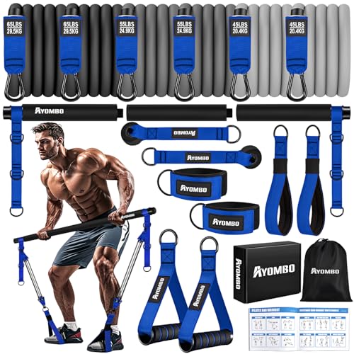 Ayombo Pilates Equipment, Heavy Duty Pilates Bar Kit with Resistance Bands, Portable Gym Adjustable Exercise Bands, Home Squat Training, Arm, Abs, Waist, Chest Strength Workout Equipment for Men - size: 330LBS