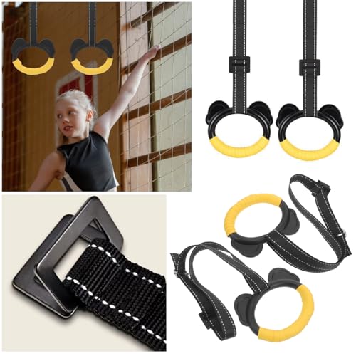 Kids Gymnastic Rings with Adjustable Straps Gym Ring Pull up Olympic Rings for Children Swing Pull Up Bar Doorway Body Strength Training Outdoor Lanyard Jungle Gym Stretching Height Increase
