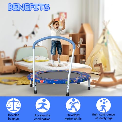 Kids Trampoline with Handle for Toddlers 1 Year and Up, Indoor Outdoor Mini Rebounder with Safety Enclosure, Fun Exercise for Balance and Coordination