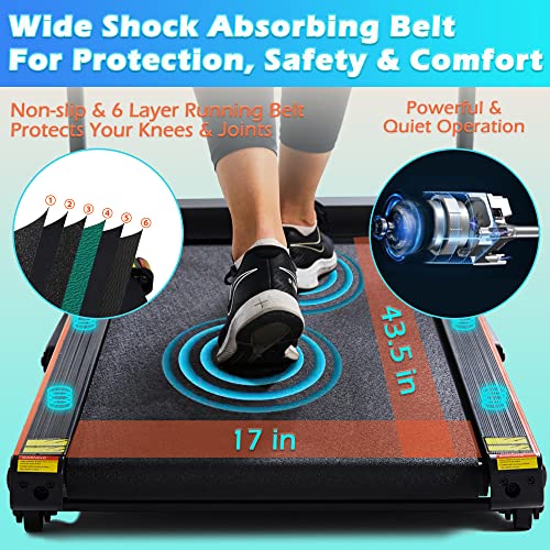 Foldable 16.5 Inch Cardio Fitness Portable Treadmill with Bluetooth Connectivity, LCD Display, and Tracking Apps for Home Gym Equipment, Black - color: Black Medium Large