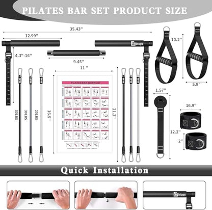 Pilates Bar Kit with Resistance Bands,Pilates Bar with Stackable Bands Workout Equipment for Legs,Hip,Waist and Arm,Exercise Fitness Equipment for Women & Men Home Gym Yoga Pilates - color: Dark Black