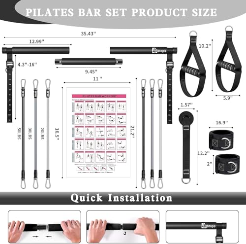 Pilates Bar Kit with Resistance Bands,Pilates Bar with Stackable Bands Workout Equipment for Legs,Hip,Waist and Arm,Exercise Fitness Equipment for Women & Men Home Gym Yoga Pilates - color: Dark Black