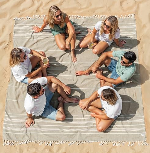 LANE LINEN Beach Blanket Sand Free, Quick Dry & Turkish Beach Towel - Beige - color: 02: Beige, size: Beach Blanket (82" x 82")