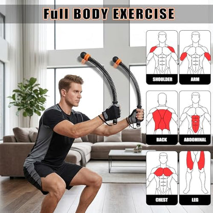 2Pcs Adjustable Weighted Ropeless Battle Ropes - Cordless Resistance Training Ropes with Non-Slip Gloves & Workout Poster, Portable HIIT & Low-Impact Home Gym Equipment for Men & Women