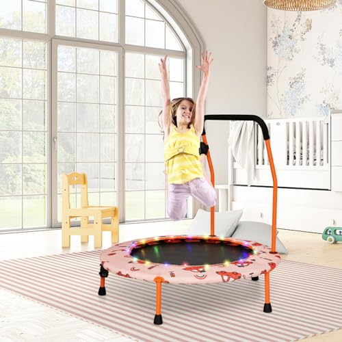 Goplus 36" Mini Trampoline for Kids, Toddler Trampoline with LED Lights, Bluetooth Speaker, Removable Handle, Safe Padded Cover, Indoor Outdoor Small Rebounder for Child Boys Girls