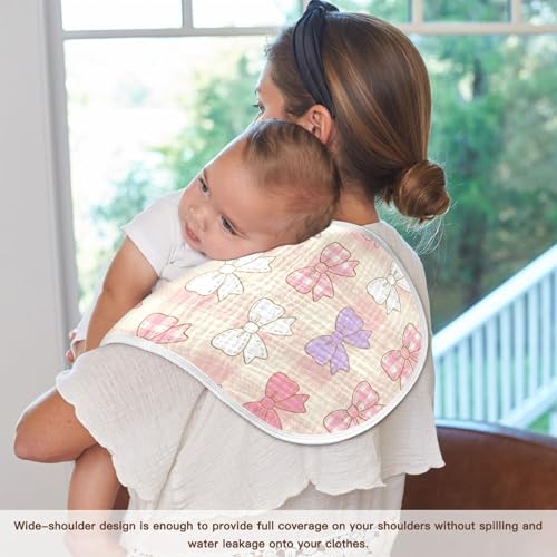 Pastel Bows Pattern Muslin Burp Cloths 4 Pack - Extra Large 22"x11", 4-Layer Soft Absorbent Cotton, Waterproof Backing, Baby Drool Rags for Newborn