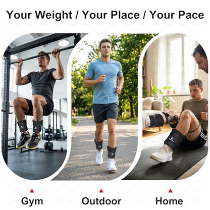 Adjustable Ankle Weights for Women & Men - 1-8/15lb Pair - Black | Removable steel plates & adjustable weight, comfortable & tear resistant. For walking, running, yoga, gym. 1 pair