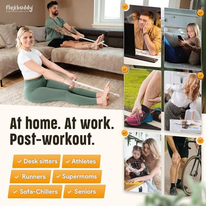 FlexBuddy® Stretching Tool – 2-in-1 Flexibility & Back Trainer | Daily Mobility & Pain Relief | Compact Stretch Aid for Home, Office & Gym