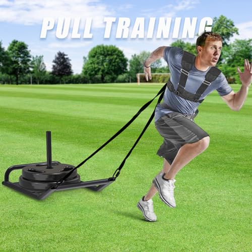 Dolibest Weight Sled, Fitness Sled, Workout Sled for Fitness Strength Training and Speed Improvement, Push-Pull Prowler Training, Suitable for 1-2" Weight Plates, Black