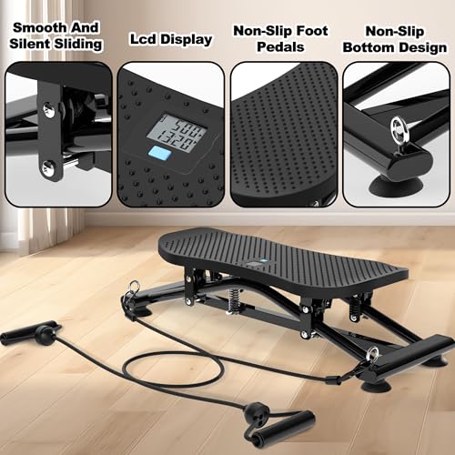 Indoor Ski Simulator with Resistance Bands Full Body Ski Machine for Home Gym Core Trainer Balance Board with Non-Slip Base Black