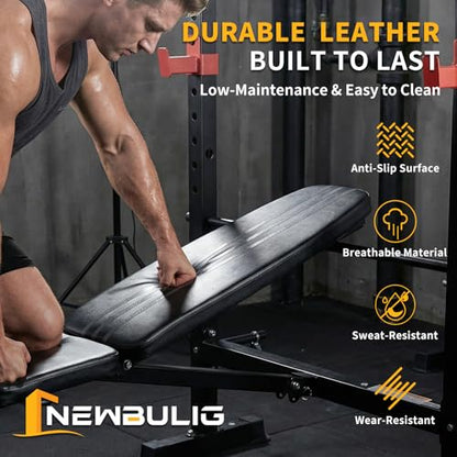 NEWBULIG Adjustable Weight Bench Set with Leg Extension & Curl, 650 LBS Heavy Duty Foldable Bench Press Set with Barbell Rack, Full Body Strength Training Bench for Home Gym