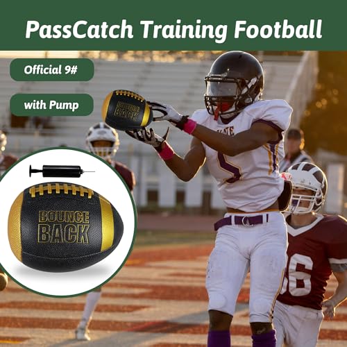 BOUNCEBACK Soft Leather Training Football, Youth Size & Official Size, Fatherless PU PassCatch Solo Enhancing Passing Catching(with Pump) - style: Black-9#(Ages 14+)
