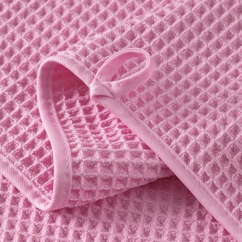 Microfiber Waffle Face Towels, 2 Pieces, Soft, Absorbent, Fast Drying, Lint Free 430 GSM (Pink) - color: Pink