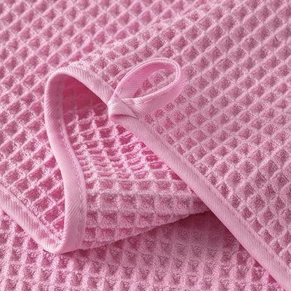 Microfiber Waffle Face Towels, 2 Pieces, Soft, Absorbent, Fast Drying, Lint Free 430 GSM (Pink) - color: Pink