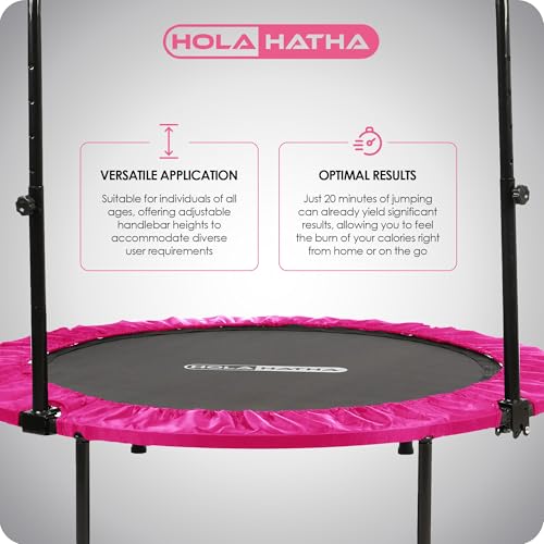Foldable Mini Trampoline Fitness Rebounder for Home Gym Workouts – with 5-Level Adjustable Handle, Heavy-Duty Steel Frame, Portable Design, and Supports up to 440 Pounds