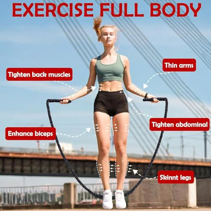 Weighted Jump Rope for Men Women, 1.5lb 2.8lb Heavy Jumping Ropes for Fitness, Adult Skipping Rope for Home Gym Exercise, Improve Strength and Building Muscle Workout Equipment