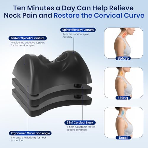 3 Level Adjustable Occipital Release Tool-Cervical Traction Device for Tmj,Shoulder Deep Tissue Relief,Neck Stretcher Pillow for Neck Pain Relief with Trigger Point Massager