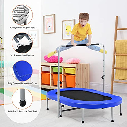 Giantex Mini Trampoline, 2 Persons Foldable Fitness Trampoline w/ 5 Levels Height Adjustable Handle, Max Load 330LBS, Indoor Oval Rebounder Exercise Trampoline for Adult, Kid, Enjoy Parent-child Time