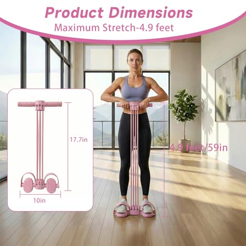 Pedal Resistance Bands with Handles, Adjustable 6-Tube Foot Pedal Resistance Band, Heavy-Duty Natural Rubber Tension Bands for Full Body Workout, Home Fitness Training for Abdomen, Arms, Legs & Waist