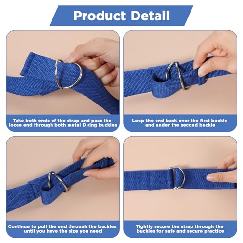 10 Pcs Yoga Strap for Stretching Bulk 8 Ft Cotton Polyester Stretch Band with Metal D Ring Adjustable Non Elastic Yoga Stretching Strap Bulk for Pilates Dance Gym Workout Physical Therapy (Multicolor)