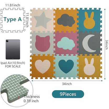 Baby Play Mats for Floor, Foam Baby Play Mat, Foam Play Mats Shapes Puzzle Mat 9 Pieces